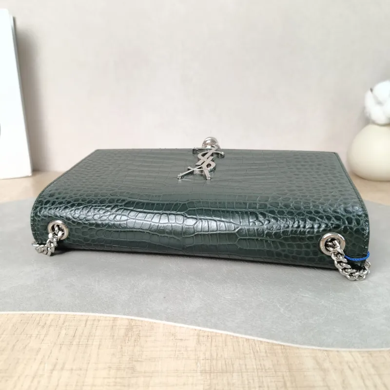 SAINT LAURENT Crossbody Bag KATE Edition Green Calfskin Medium 24 × 5.5 × 14.5 cm — detail view 2 of 12