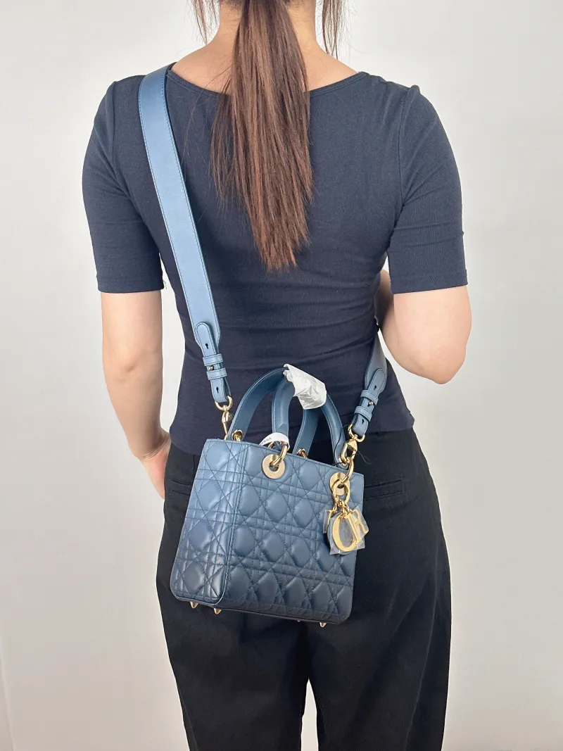 DIOR Top Handle Bag Lady Lady Dior Bag Blue Lambskin Small20 × 8 × 18 cm — on-model view 1 of 3