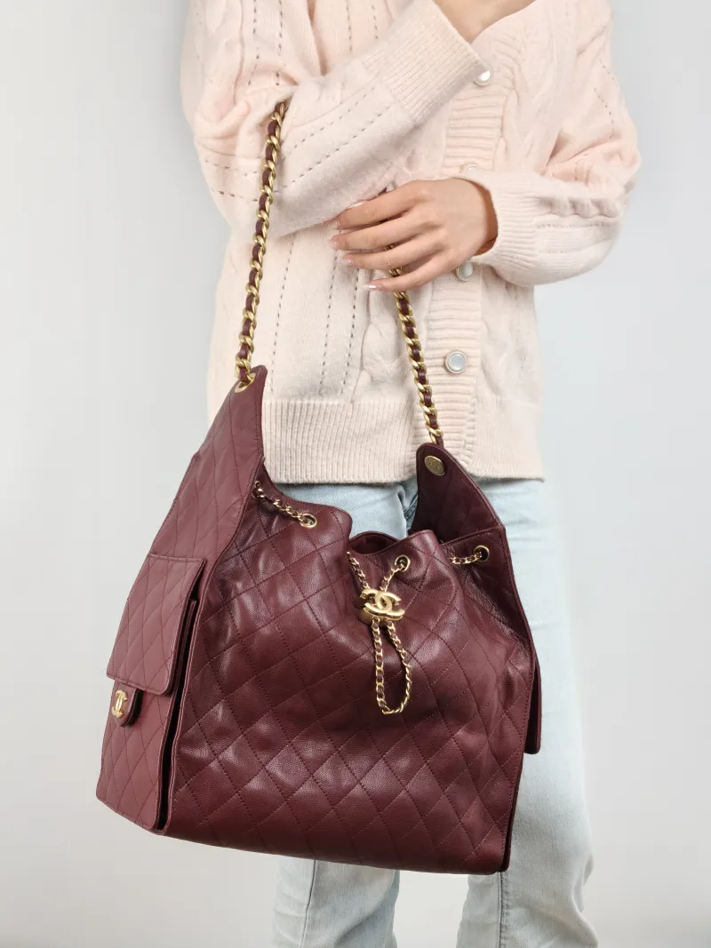Chanel Shoulder Bag 25Bag Red Grained Calfskin Medium 30 × 15 × 40 cm — on-model view 2 of 2