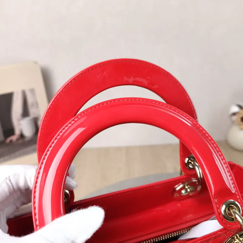 DIOR Top Handle Bag Lady Lady Dior Bag Red Patent Leather Medium 24 × 12 × 21 cm — detail view 5 of 12