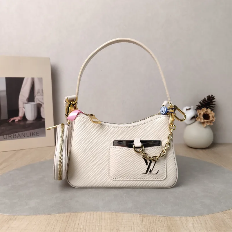 Louis Vuitton Shoulder Bag MARELLINI White Epi Embossed Calfskin Mini 19 × 6.5 × 13.5 cm