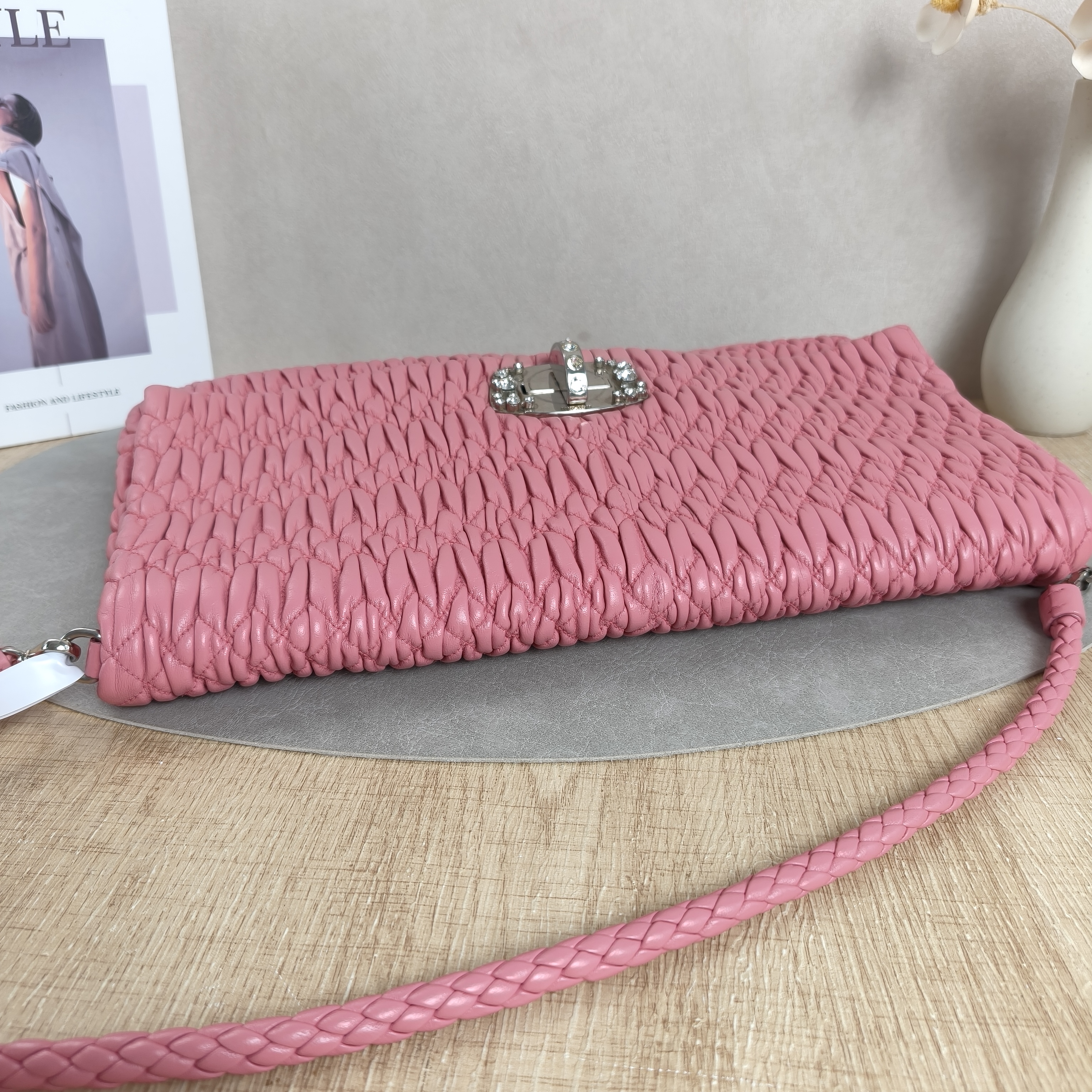 Miumiu Pink Shoulder Bag Lambskin · Shoulder Strap · 34 × 4 × 21 cm — cover view 8 of 9