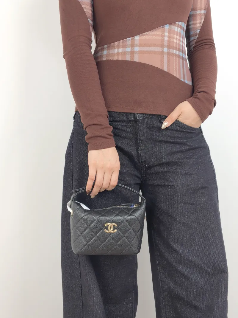 Chanel Crossbody Bag Crossbody Bag Black Grained Calfskin One Size 16 × 6.5 × 12.5 cm — on-model view 2 of 3
