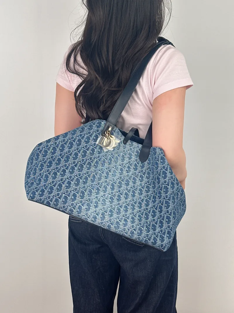 DIOR Top Handle Bag TOUJOURS Blue Large 37 × 21 × 27 cm — on-model view 2 of 2