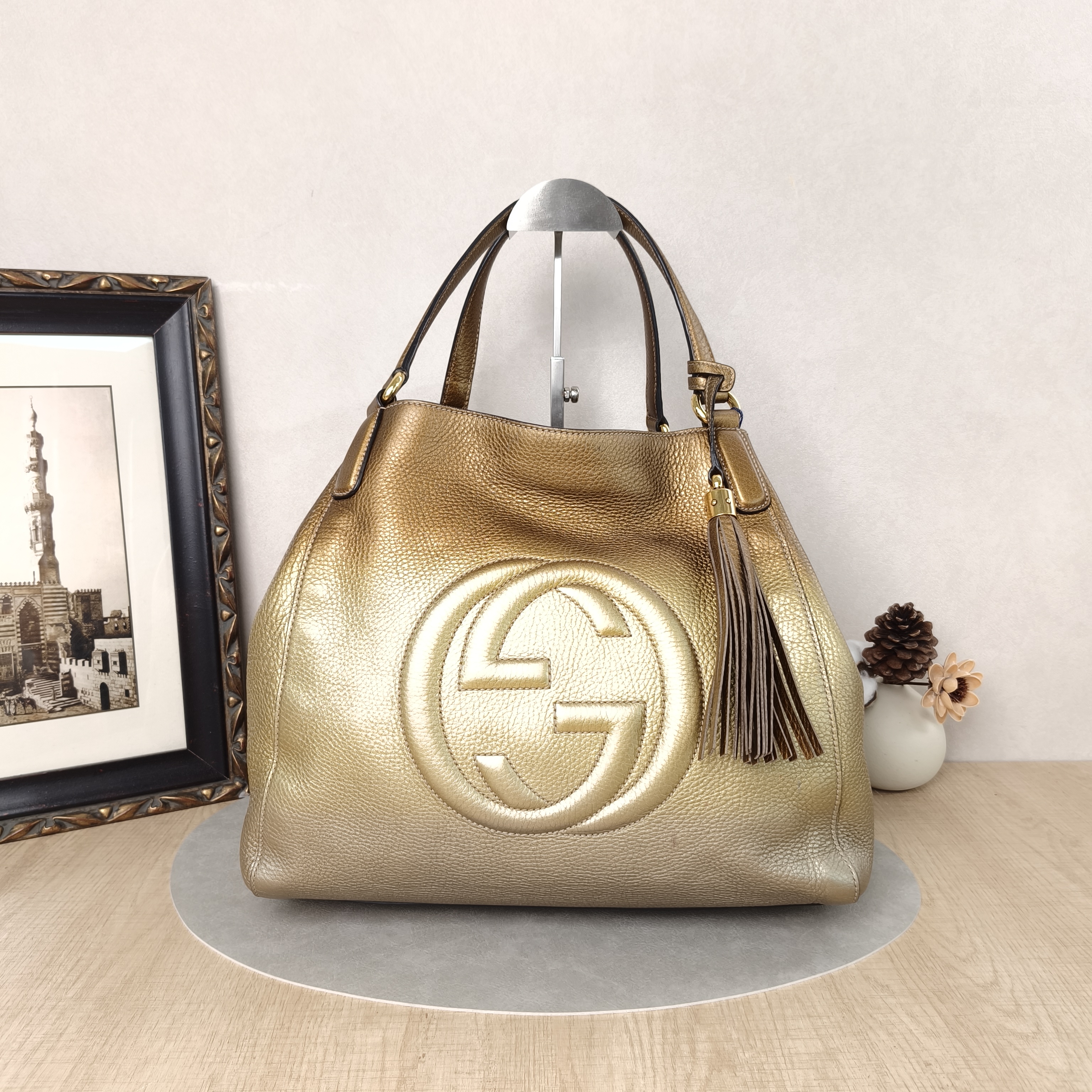 GUCCI Shoulder Bag Tote Bag Gold Calfskin One Size34 × 17 × 29 cm
