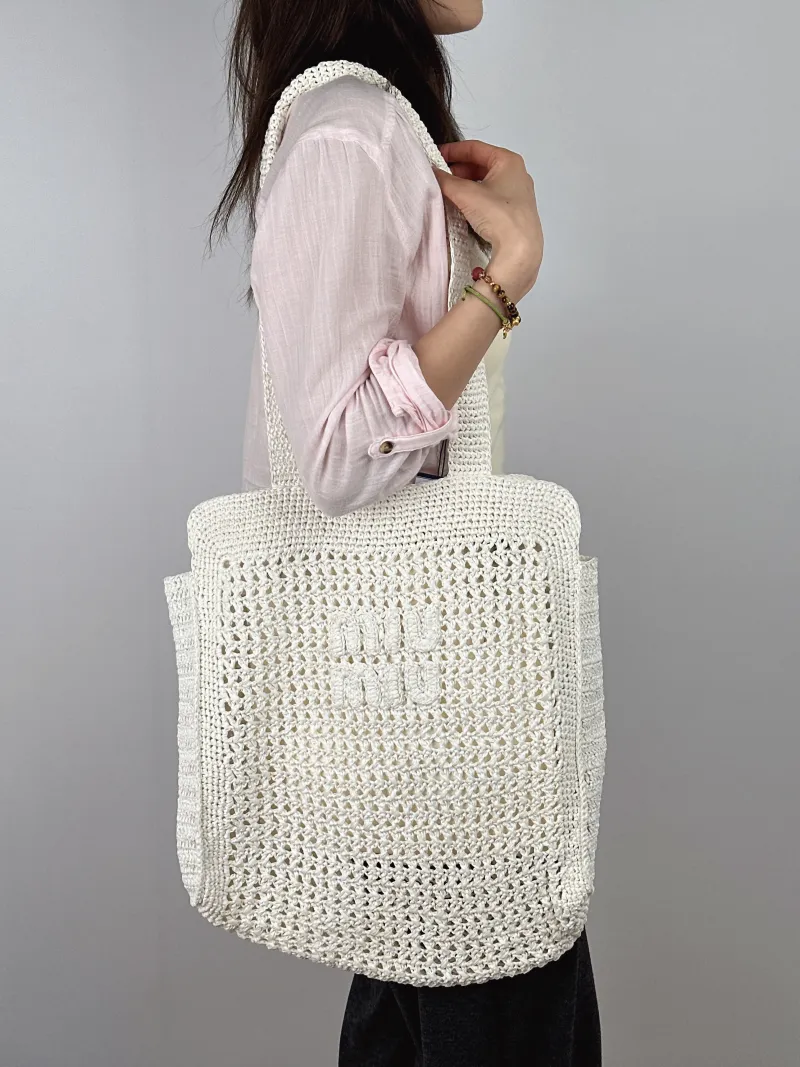 Miumiu Shoulder Bag Woven White Woven One Size36 × 9 × 37 cm — on-model view 1 of 2