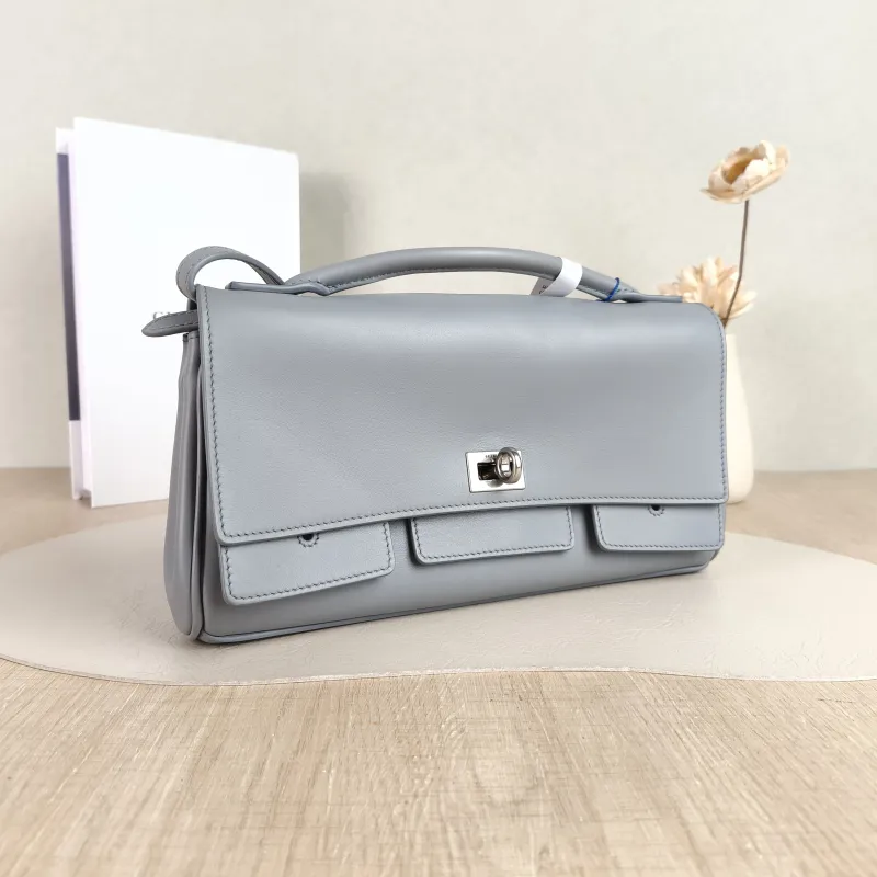 BALENCIAGA Crossbody Bag bel air Top Handle Crossbody Bag Grey Calfskin 27 × 5 × 14 cm — cover view 5 of 5