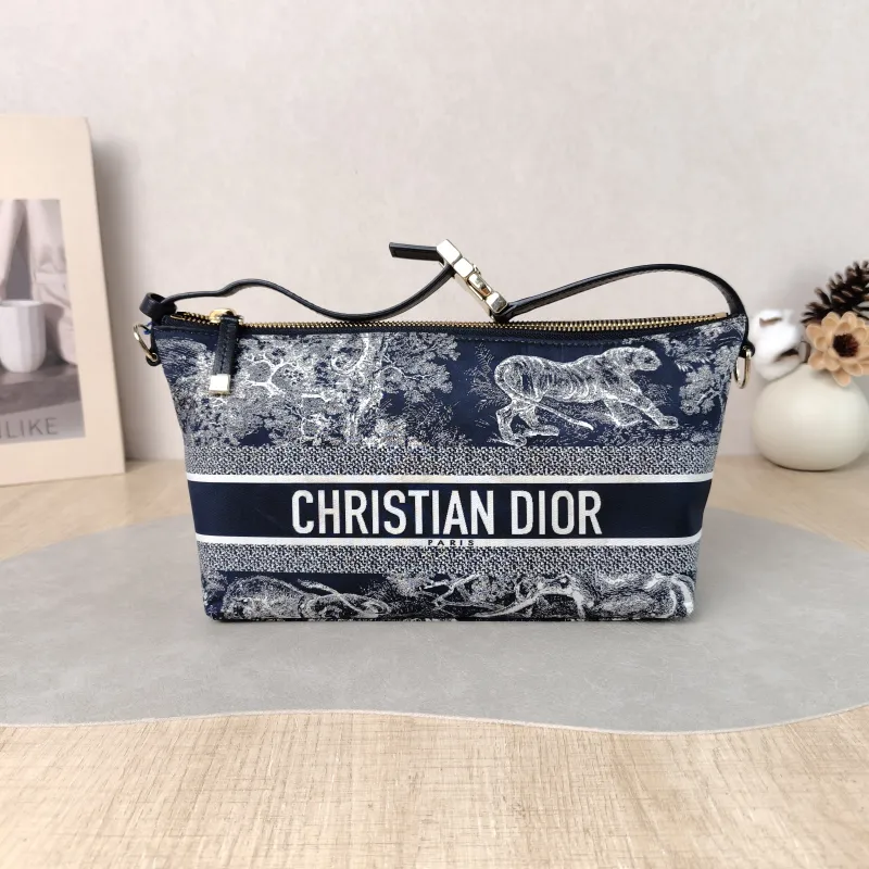 DIOR Top Handle Bag Travel Nomad Collection · White Blue Medium 22 × 9.5 × 13 cm