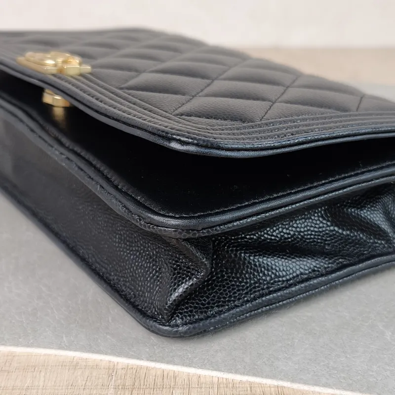 Chanel Crossbody Bag Le Boy​ WOC Black Grained Calfskin Mini 19.2 × 3.5 × 12.3 cm — detail view 8 of 13