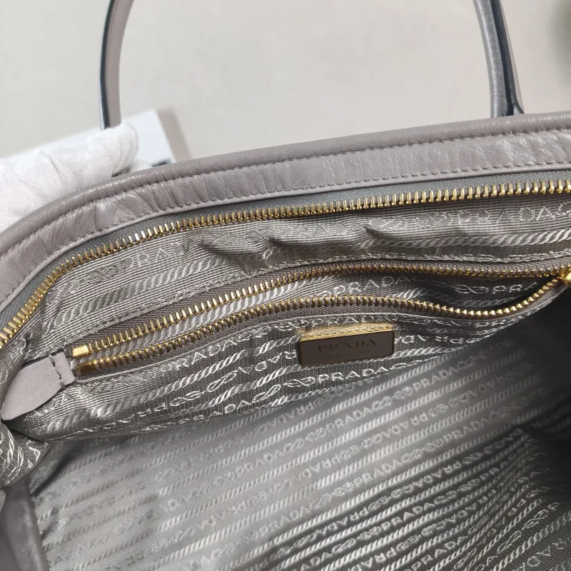 PRADA Shoulder Bag Bonnie Soft Lux Grey Waxed Leather Large 38 × 12 × 24 cm — detail view 10 of 11