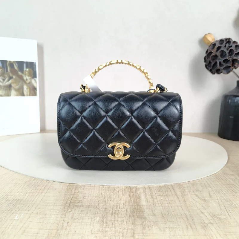 Chanel Crossbody Bag 24s Black Lambskin One Size 18 × 6 × 13 cm