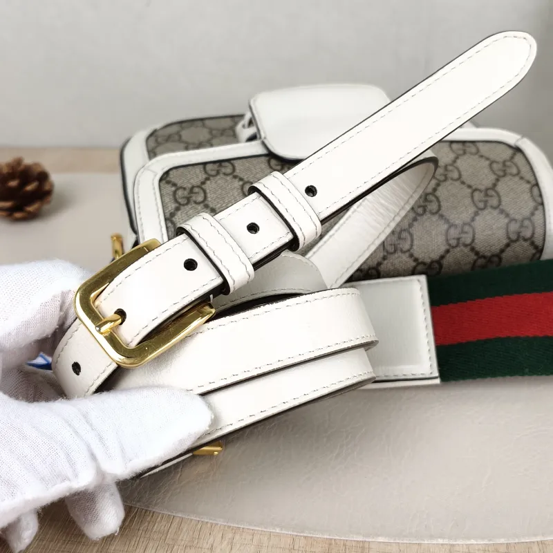 GUCCI Crossbody Bag Horsebit 1955 Horsebit Small White Monogram PVC Small 20.5 × 5 × 14.5 cm — detail view 12 of 13