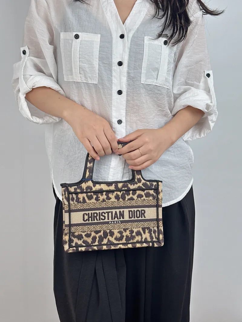 DIOR Top Handle Bag Book Tote Canvas Mini 22.5 × 6 × 15 cm — on-model view 2 of 2