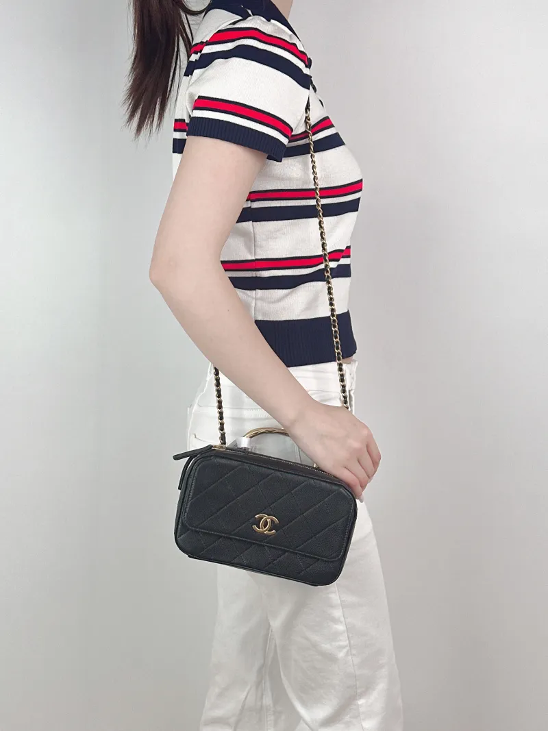 Chanel Crossbody Bag Camera Bag Black Grained Calfskin One Size20 × 7.5 × 12.5 cm — on-model view 2 of 3