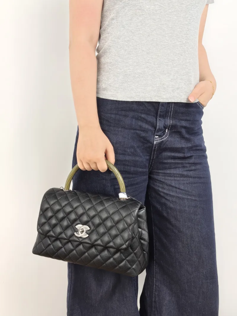 Chanel Top Handle Bag Coco Handle​ Black Grained Calfskin Medium 29 × 12 × 18 cm 23 — on-model view 3 of 3
