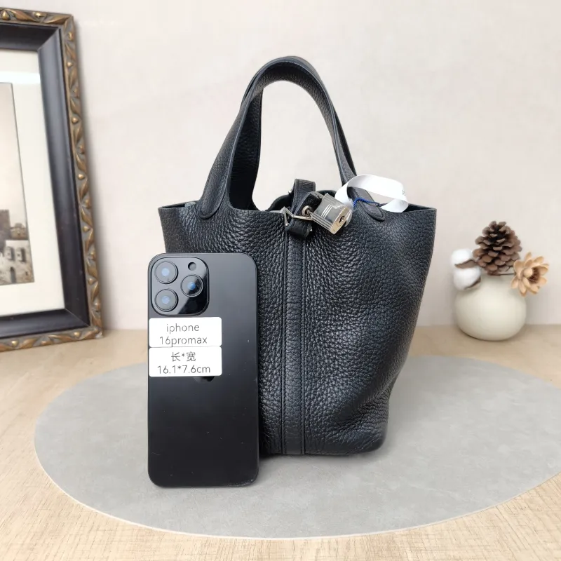 Hermès Top Handle Bag Picotin Lock 18 18Black Silver-Tone Hardware Clemence Taurillon TC Calfskin Small18 × 13 × 19 cm — cover view 3 of 5