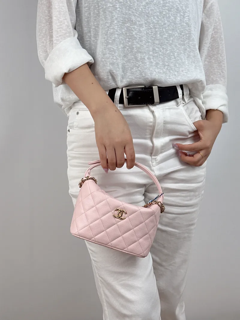 Chanel Crossbody Bag Crossbody Bag Pink Grained Calfskin One Size 16 × 6.5 × 12.5 cm — on-model view 1 of 2