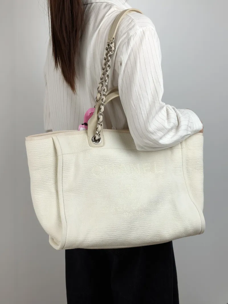 Chanel Shoulder Bag White 38 × 19 × 29.5 cm — on-model view 1 of 2
