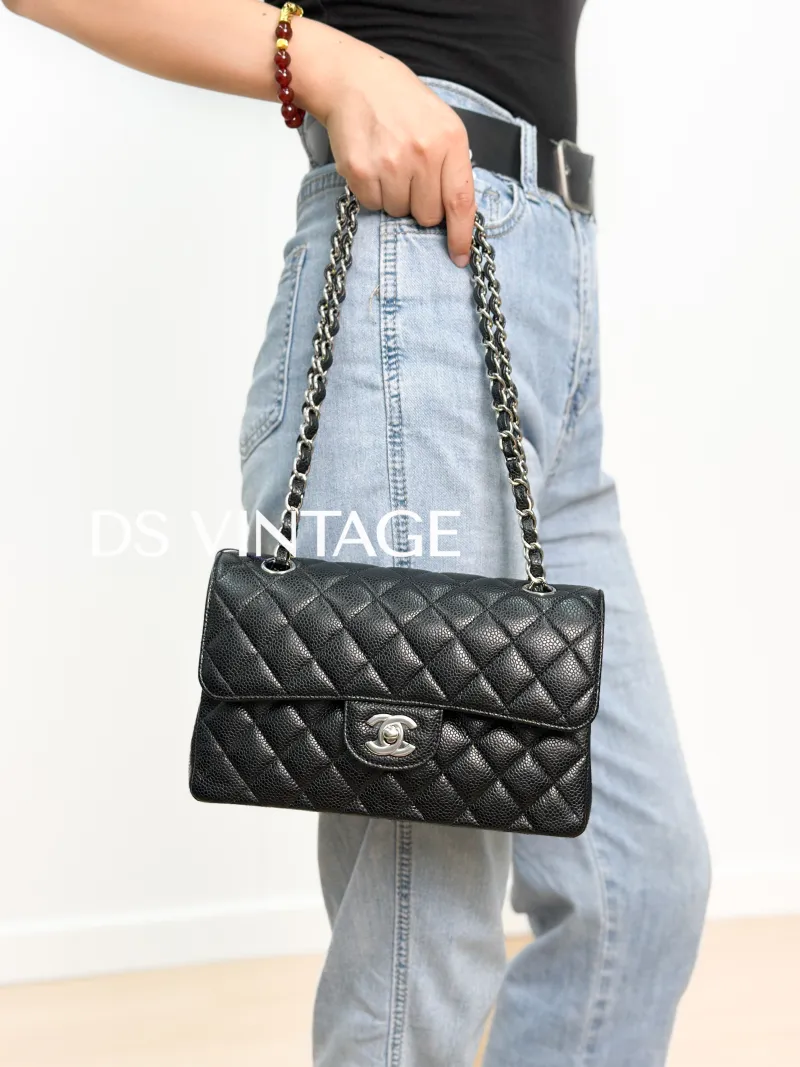 Chanel Crossbody Bag Classic Flap CF Black Grained Calfskin Small 23 × 6 × 14.5 cm Conditioned — on-model view 1 of 4
