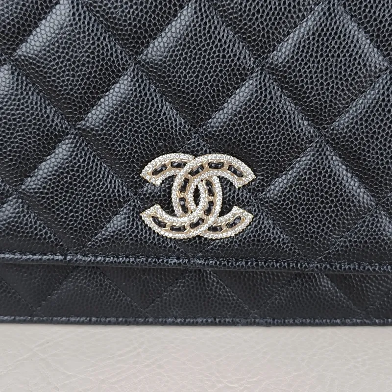 Chanel Crossbody Bag Classic Flap WOC CF WOCWOC Bag Woven c Black Calfskin One Size 19.2 × 3.5 × 12.3 cm — detail view 1 of 12