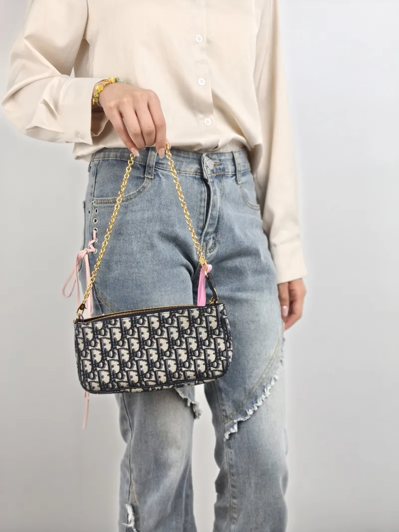 DIOR Shoulder Bag 30 Montaigne Blue Canvas One Size 21.5 × 3 × 12 cm — on-model view 1 of 2