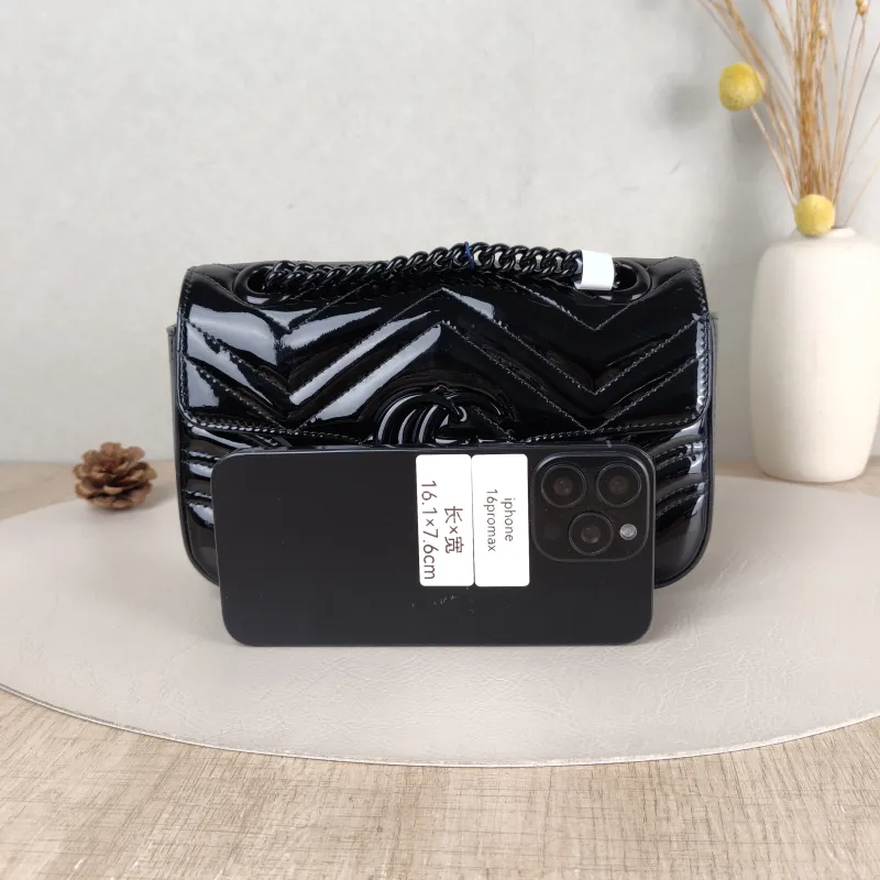 GUCCI Crossbody Bag GG Marmont Small Marmont So Black 22 Black Patent Leather Small 22 × 6 × 13 cm — cover view 3 of 5