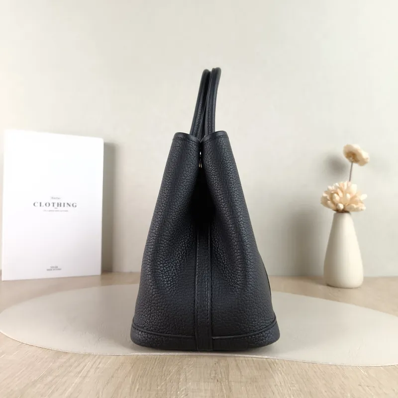 Hermès Top Handle Bag Garden Party 30 30 Black Negonda Calfskin Medium 30 × 13 × 21 cm G — detail view 8 of 10