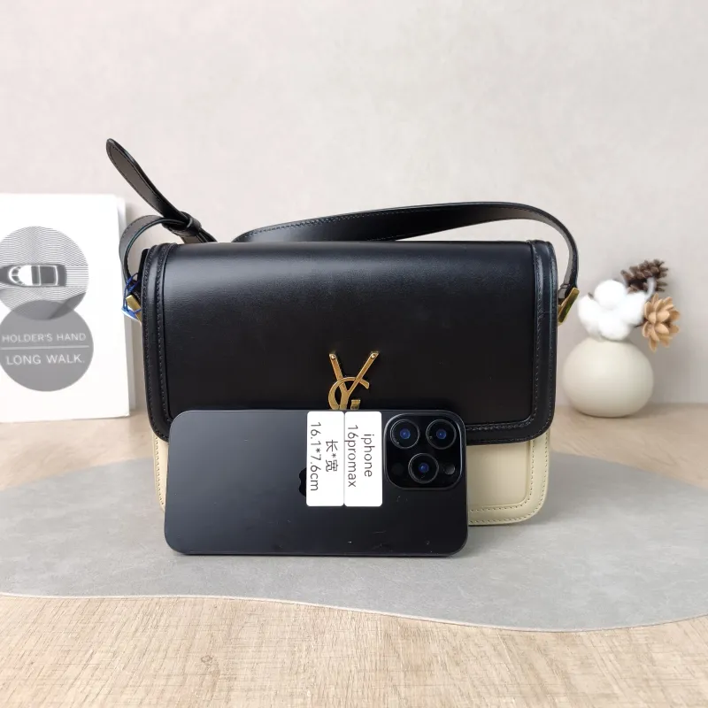 SAINT LAURENT Crossbody Bag Solferino Box Shoulder Bag Beige Black Calfskin Medium 23 × 16 × 7 cm — cover view 2 of 5