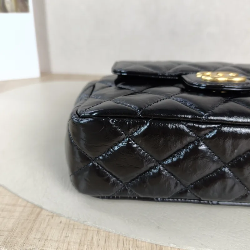 Chanel Crossbody Bag HOBO Black Waxed Leather Calfskin Small 19 × 6 × 17 cm — detail view 11 of 11