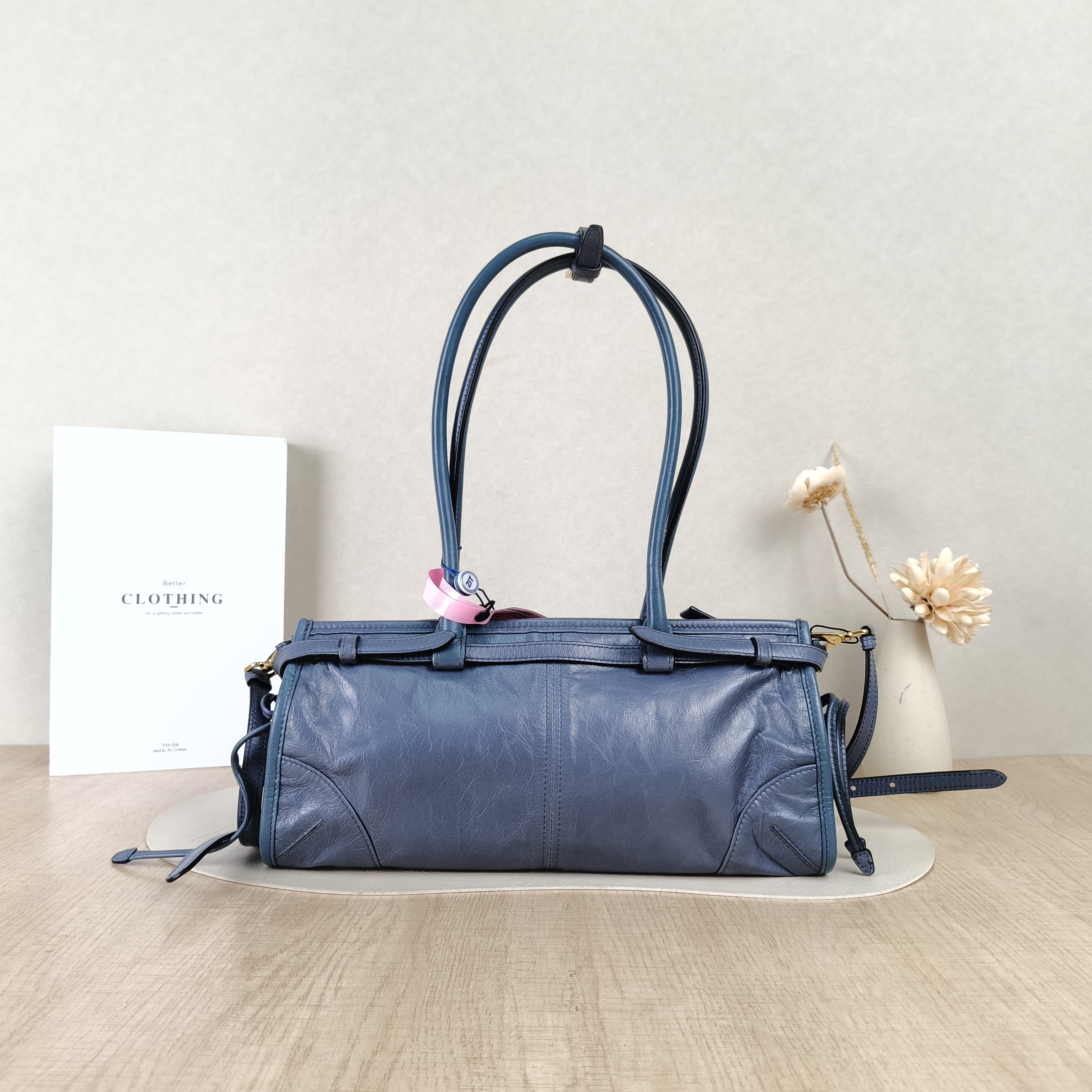 PRADA Shoulder Bag Bonnie Soft Lux Blue Waxed Leather Medium32 × 12 × 15.5 cm — cover view 3 of 5