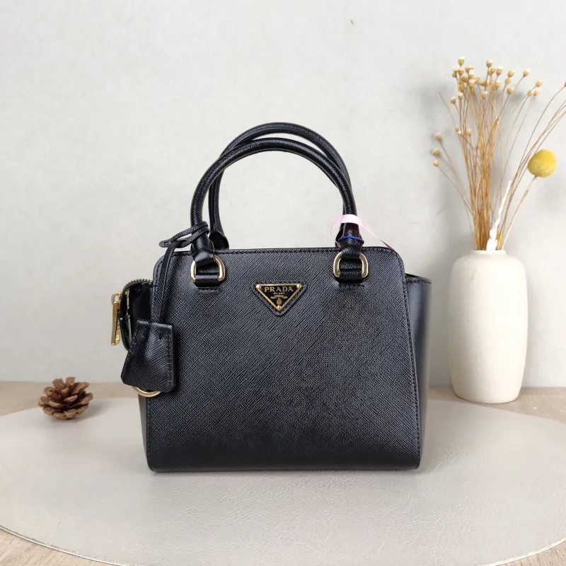 PRADA Top Handle Bag Tote Bag Black Calfskin Mini 18 × 9 × 15 cm