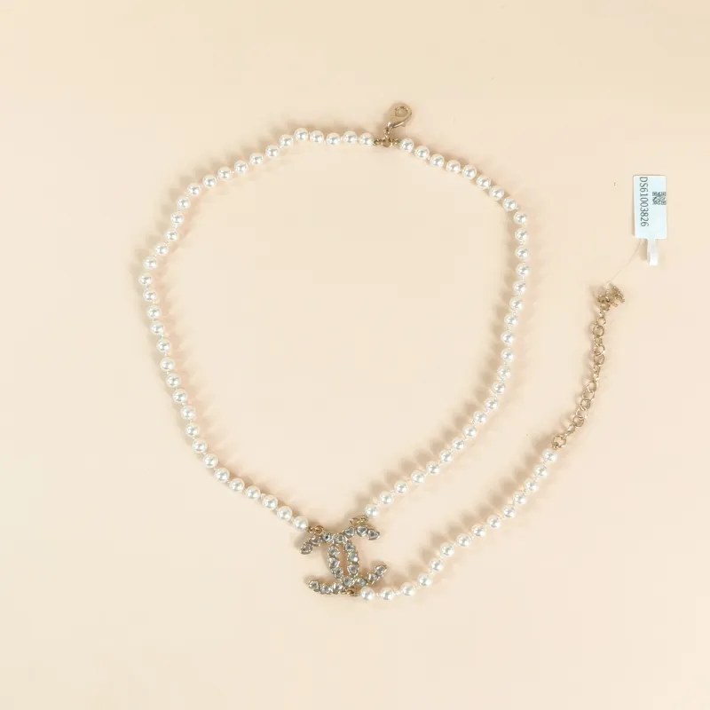 Chanel Necklace c Logo Necklace White Pearl One Size 42cm