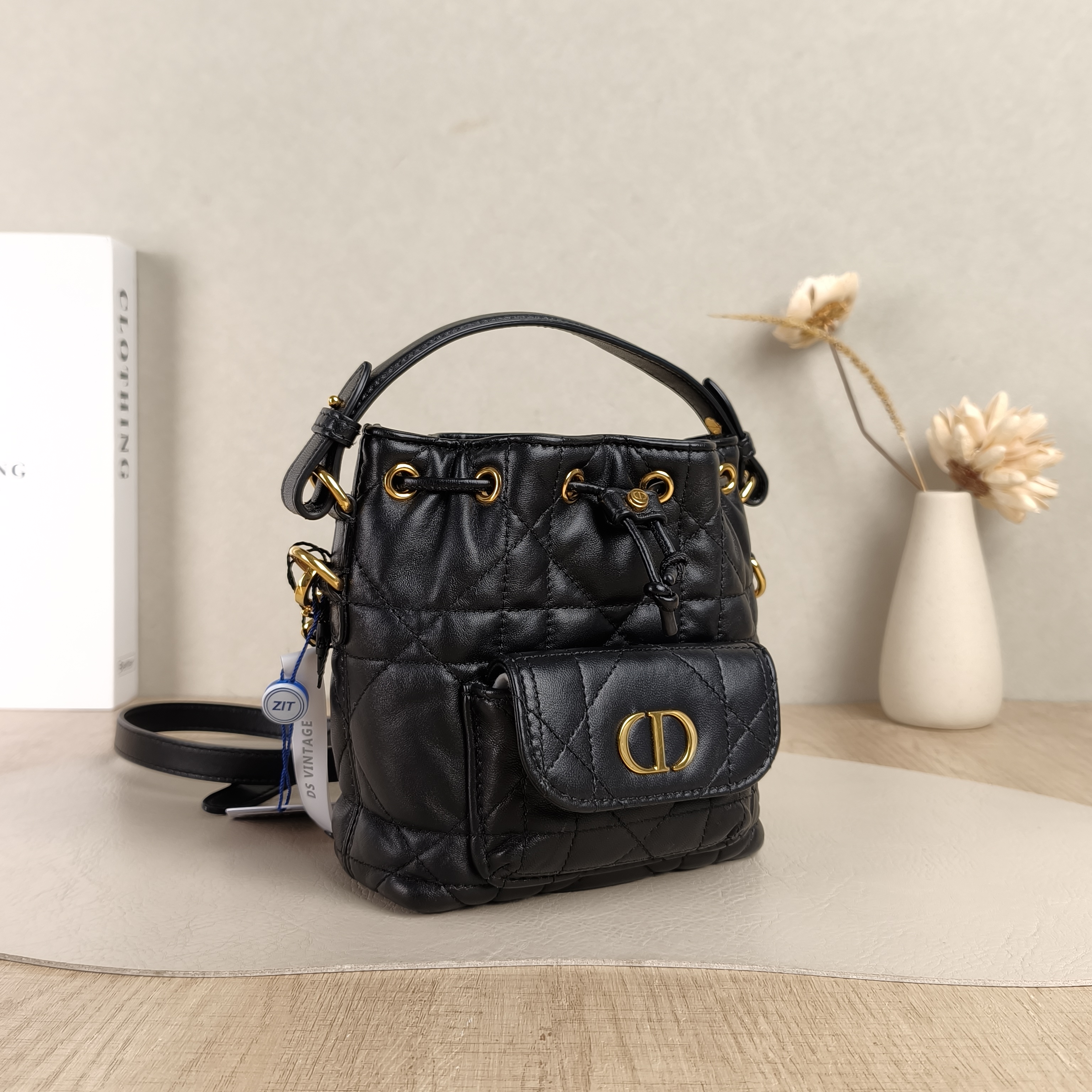DIOR Crossbody Bag Caro Bucket Bag Black Lambskinmini14 × 7 × 15 cm — cover view 6 of 6