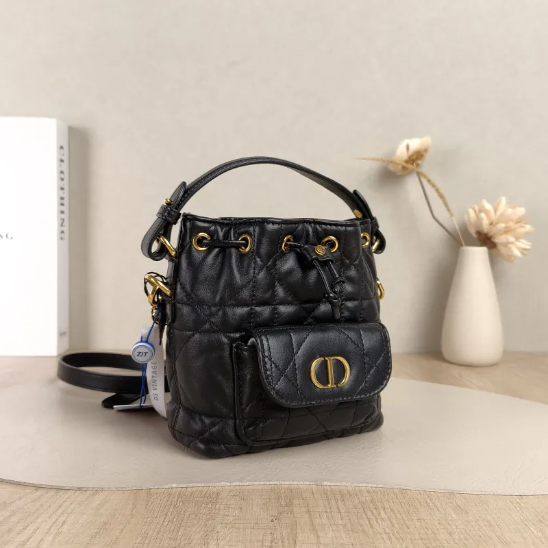 DIOR Crossbody Bag Caro Bucket Bag Black Lambskinmini14 × 7 × 15 cm — cover view 6 of 6
