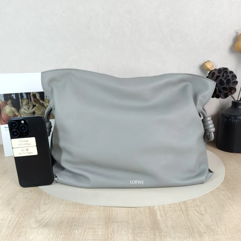 LOEWE Shoulder Bag Flamenco Grey Calfskin Large 38 × 14 × 29 cm — cover view 6 of 6