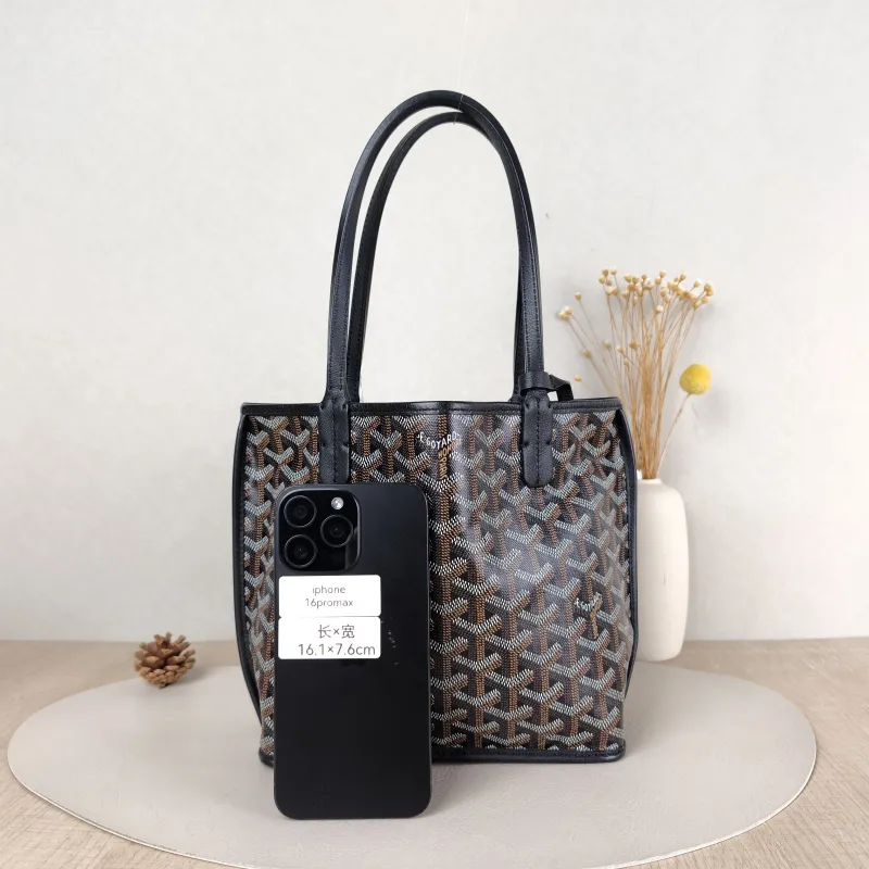 GOYARD Top Handle Bag ANJOU Shopping Tote Black ine Canvas Mini 19.5 × 9 × 19.5 cm — cover view 2 of 5