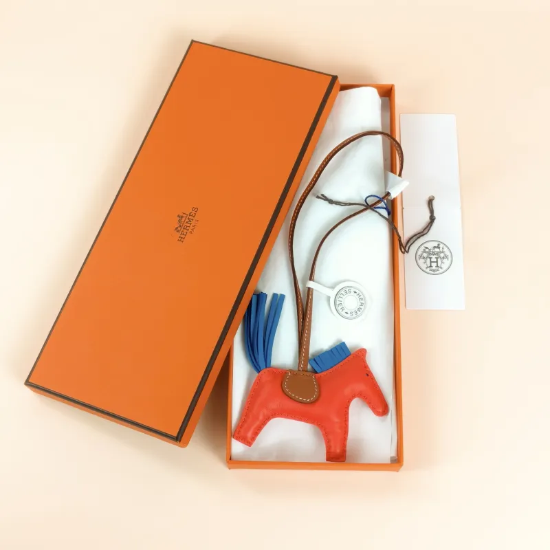 Hermès Charm Charm Red · Blue Lambskin Small — cover view 6 of 7