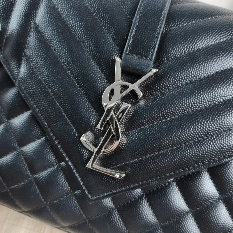 SAINT LAURENT Crossbody Bag ENVELOPE Black Calfskin Medium 24 × 6 × 17.5 cm — detail view 13 of 13