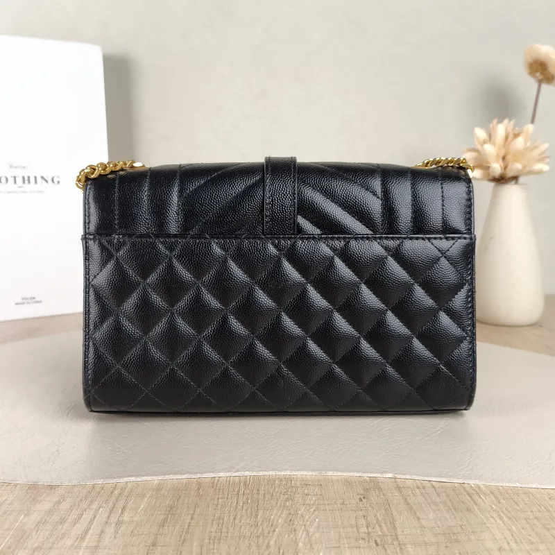 SAINT LAURENT Crossbody Bag ENVELOPE Black Grained Calfskin Small 21 × 6 × 13 cm — cover view 2 of 5