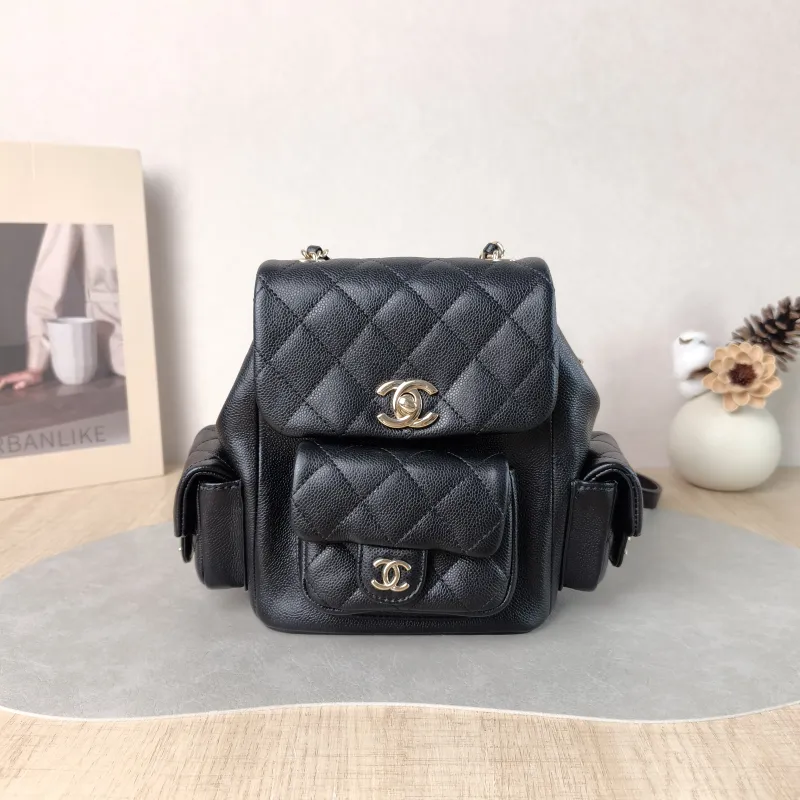 Chanel Backpack duma Black Grained Calfskin Small 18 × 9.5 × 19 cm