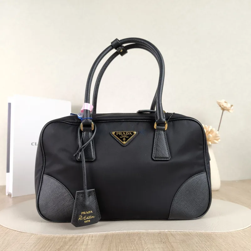 PRADA Top Handle Bag Black Nylon One Size 31 × 9 × 18 cm