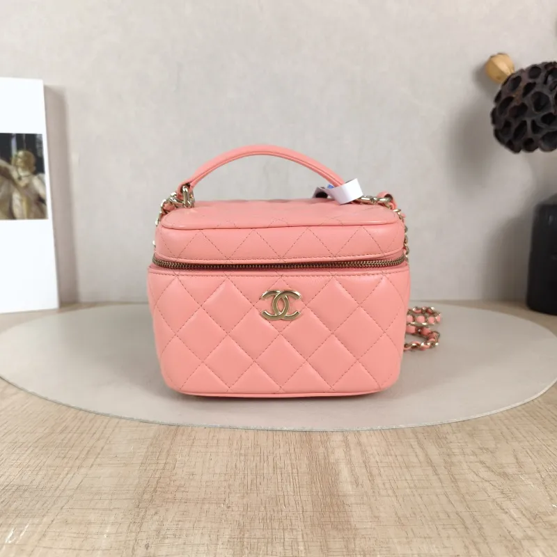 Chanel Crossbody Bag Box Cosmetic Bag Pink Calfskin One Size 15 × 12 × 12 cm