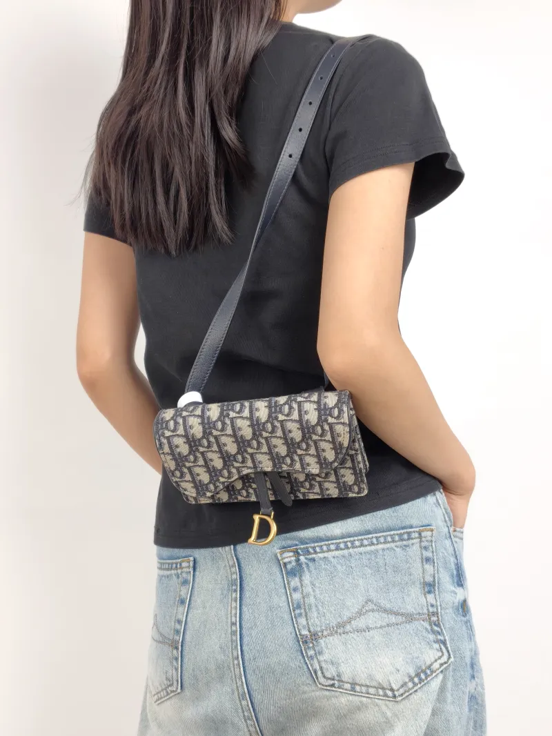 DIOR Belt Bag Saddle Belt Bag Blue Canvas One Size 17 × 3.5 × 10.5 cm — on-model view 3 of 3