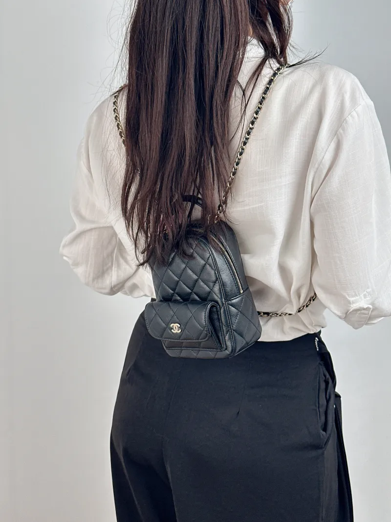Chanel Backpack mini Backpack Collection Black Grained Calfskin One Size 13 × 9 × 18 cm — on-model view 1 of 2