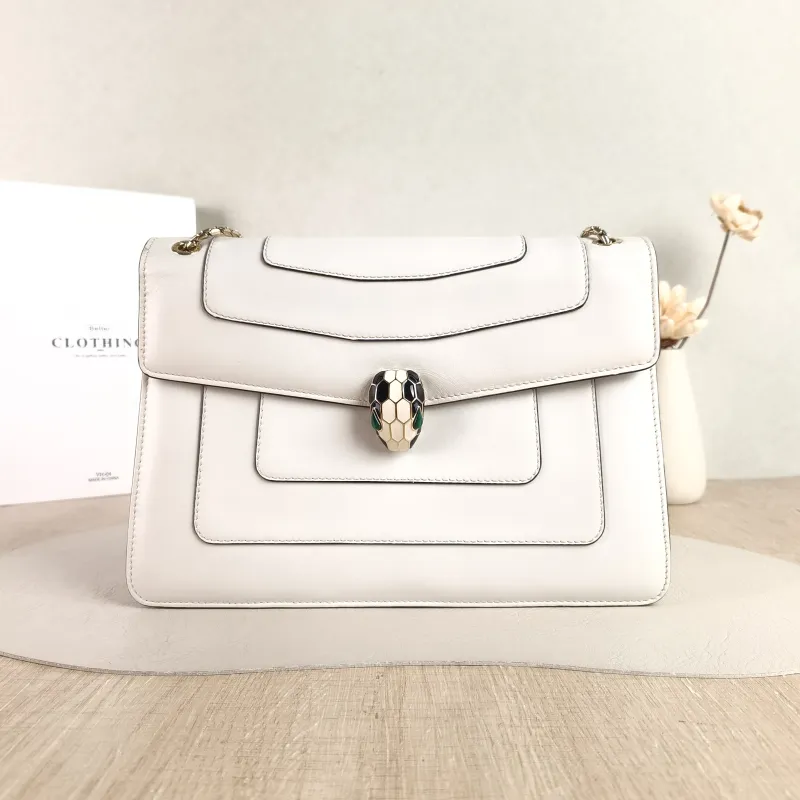 Bvlgari Shoulder Bag Serpenti Forever Collection Crossbody Bag White Calfskin 27.5 × 7.5 × 19 cm