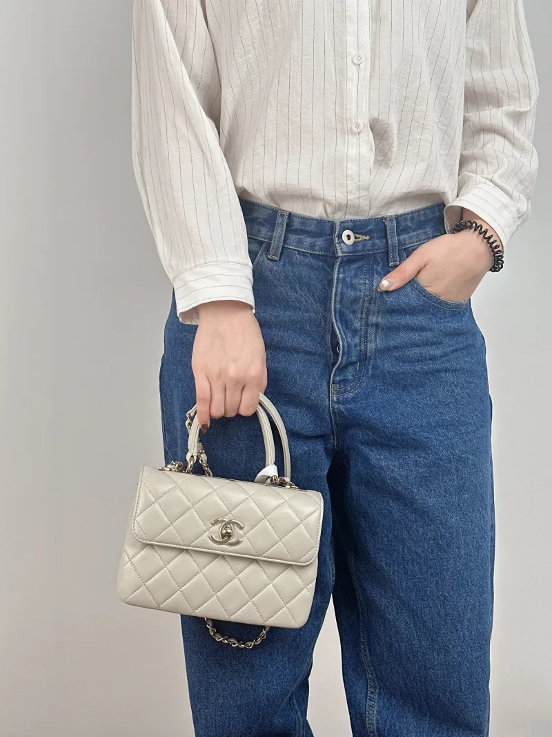 Chanel Crossbody Bag Trendy CC Grey Lambskin Mini 19.5 × 8 × 14.5 cm — on-model view 3 of 3