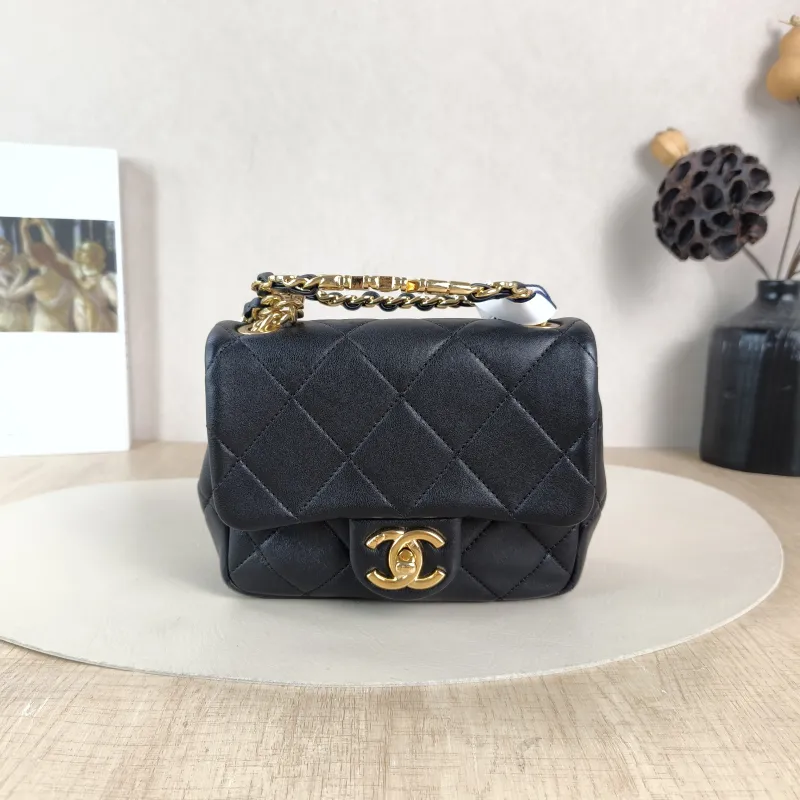 Chanel Top Handle Bag Black Lambskin Mini 17 × 6 × 13 cm