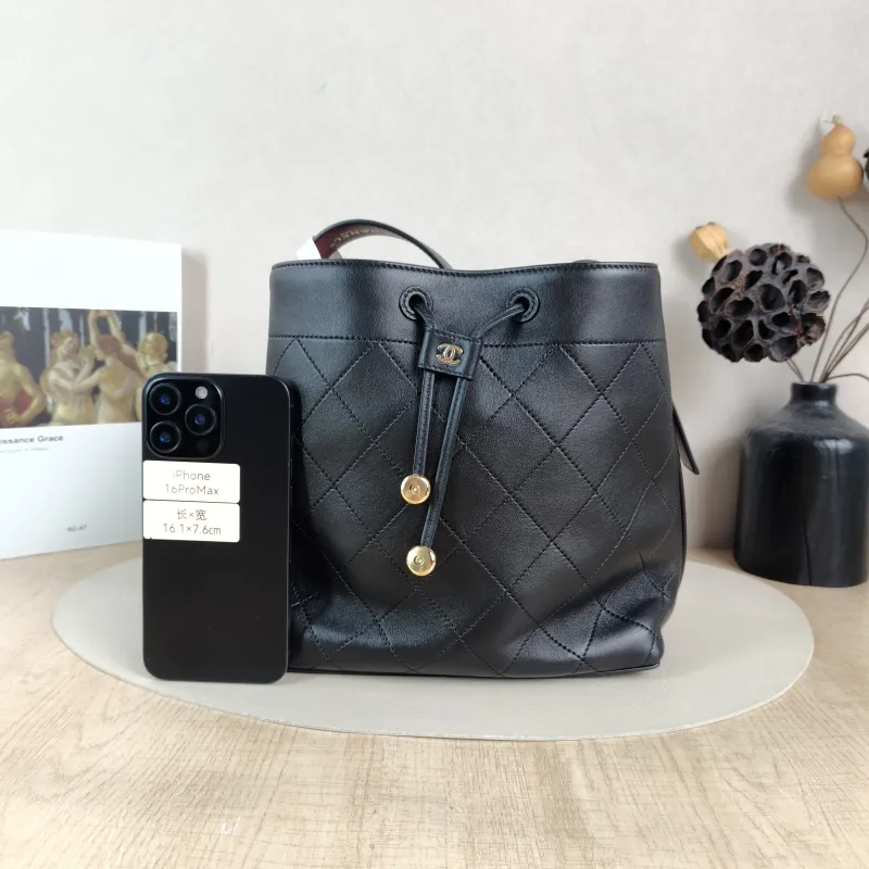 Chanel Shoulder Bag Bucket Bag Black Lambskin One Size 23 × 13 × 23 cm — cover view 2 of 6