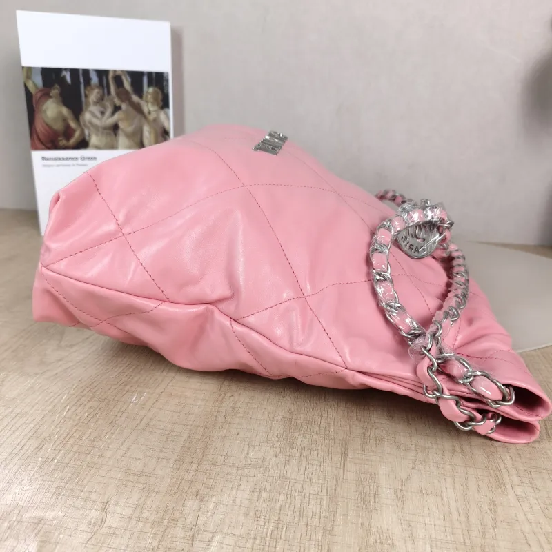 Chanel Shoulder Bag 22Bag Pink Silver-Tone Hardware Calfskin Small 35 × 7 × 37 cm — detail view 10 of 12