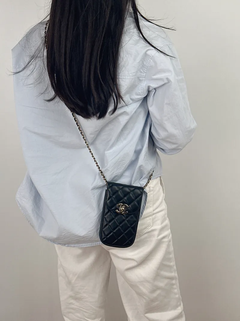 Chanel Crossbody Bag Crossbody Bag Black Lambskin One Size10 × 2 × 17 cm — on-model view 1 of 2